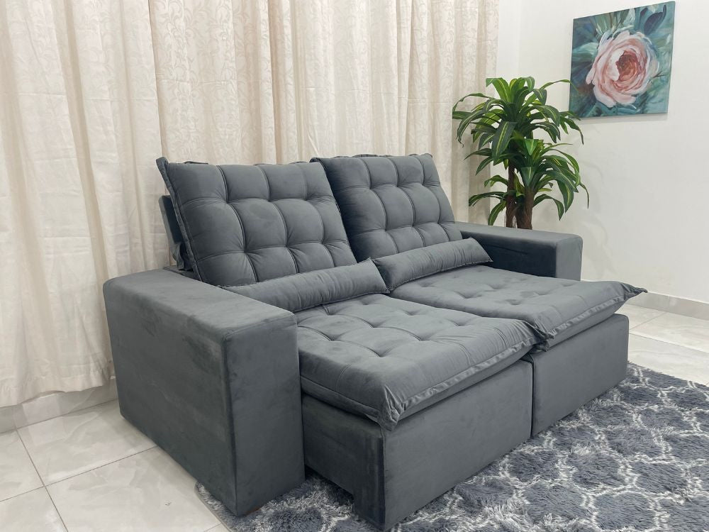 Sofá Retrátil Reclinável Small 2.00m – Cinza Veludão - Móveis furniture