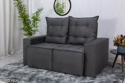 Sofá Retrátil Reclinável 1.40m Rafaela Veludinho Cinza - Móveis furniture