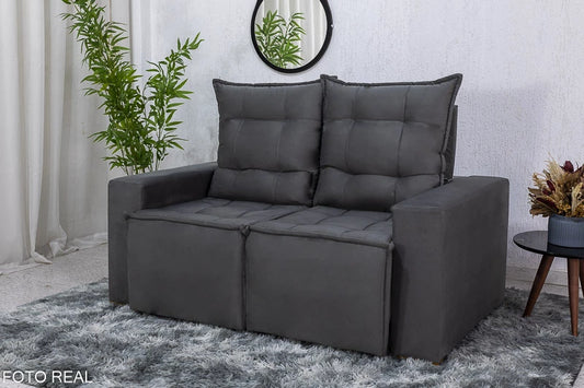 Sofá Retrátil Reclinável 1.40m Rafaela Veludinho Cinza - Móveis furniture