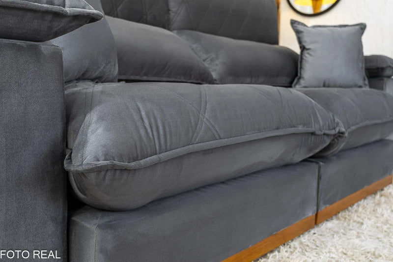 Sofá Retrátil Reclinável 2.30m Magnum Veludo Cinza 814 - Molas Ensacadas