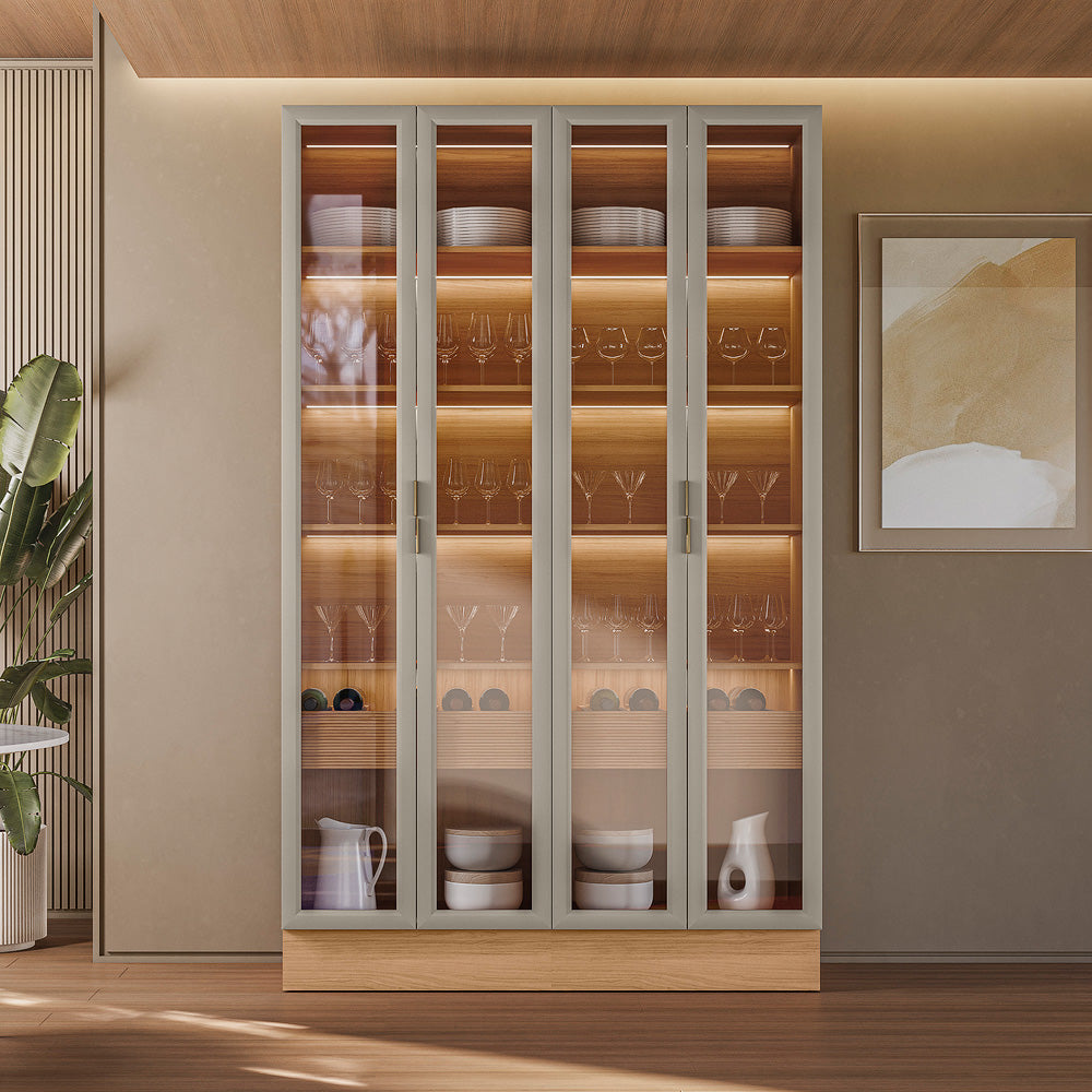 Cristaleira Dupla Allure (Kit com 2) Rodapé Simples Jequitibá/Gris Fosco – LINEA BRASIL