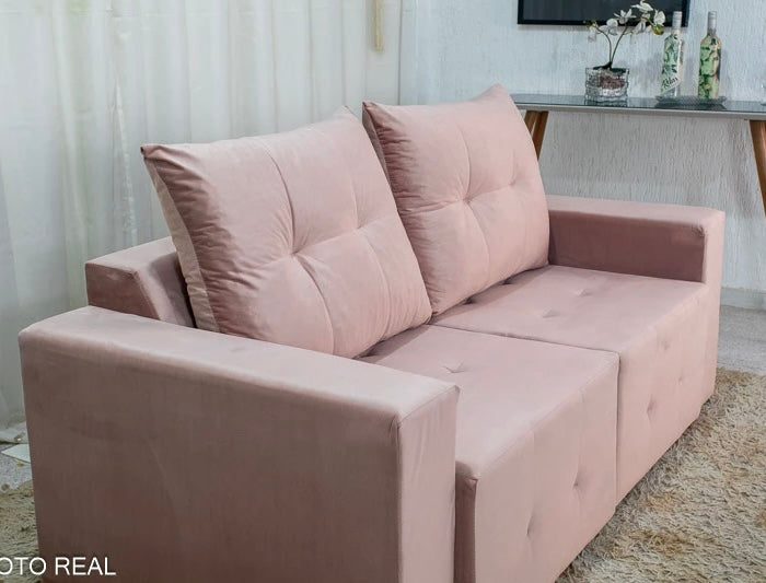 Sofá Retrátil 3 Lugares Havaí Larg.1.80m Veludinho Rose - Móveis furniture