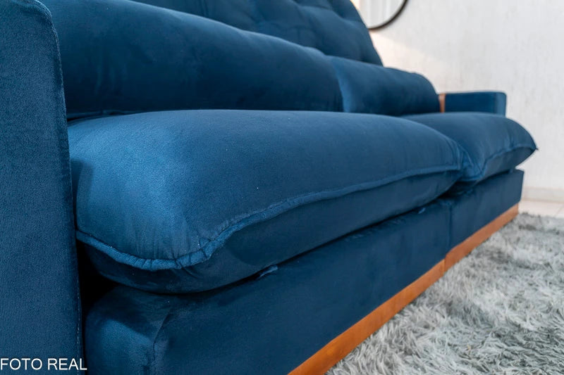 Sofá Retrátil Reclinável 2.50m Toronto Veludo Azul