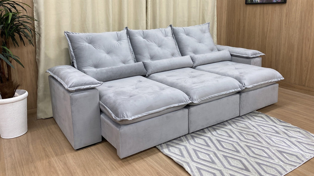 Sofá Retrátil Reclinável 2,70 m Cinza claro 501 Zuqui plus - Móveis furniture