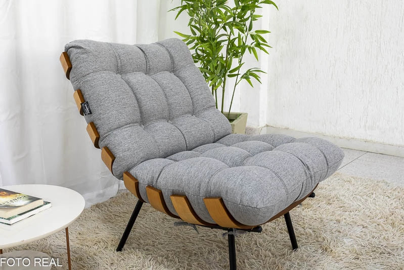Poltrona com Puff Florença Linho Cinza