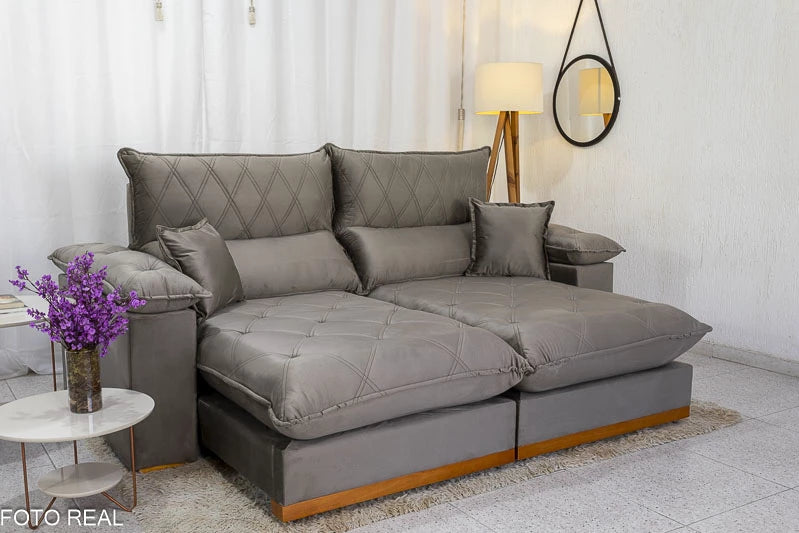 Sofá Retrátil Reclinável 2.30m Magnum Veludo Cinza - Molas Ensacadas