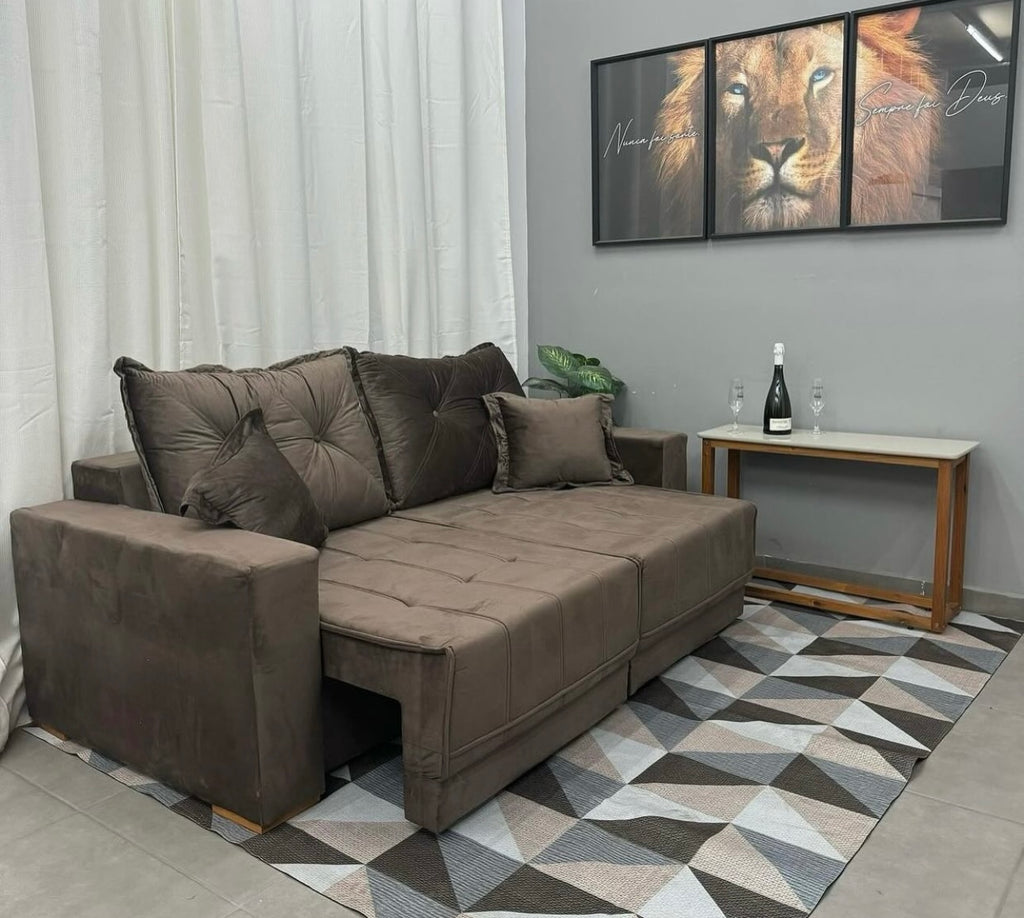 Sofá Pop Retrátil com Almofadas Soltas 3 Lugares Tecido Veludo 200cm Vicam - Móveis furniture