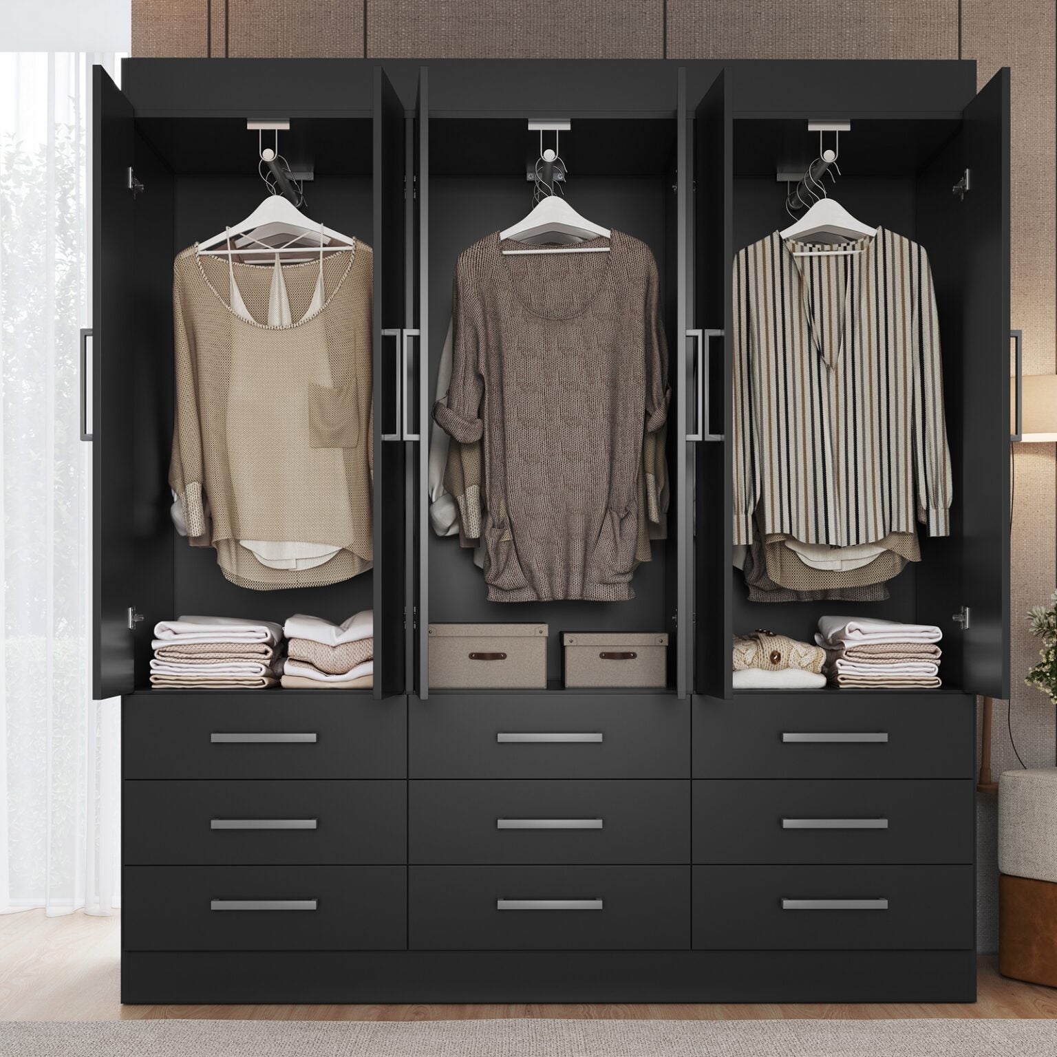 Guarda-Roupa 6 Portas Milão 1,50 m Preto – MÓVEIS CADORIN