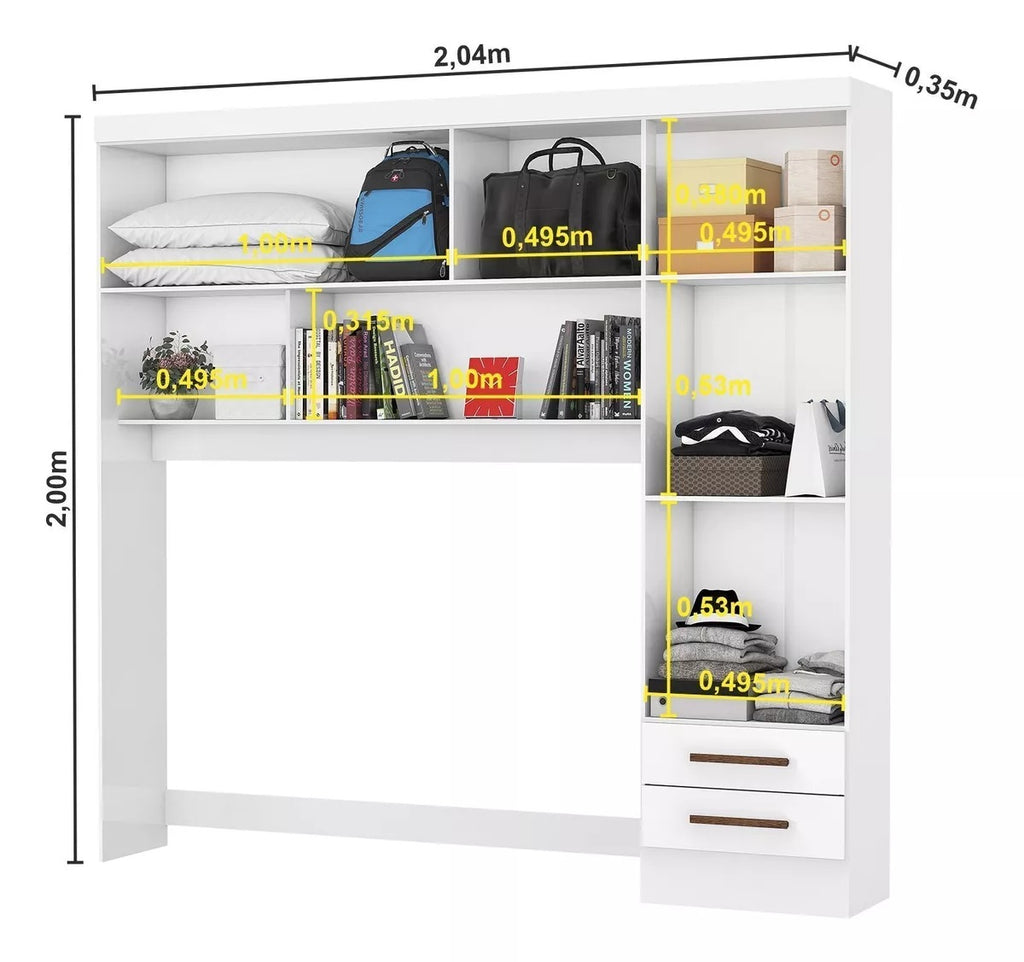 Modulado 4 Portas + Guarda-Roupa 3 Portas Dubai/Santiago Premium Branco – CARIOCA MÓVEIS