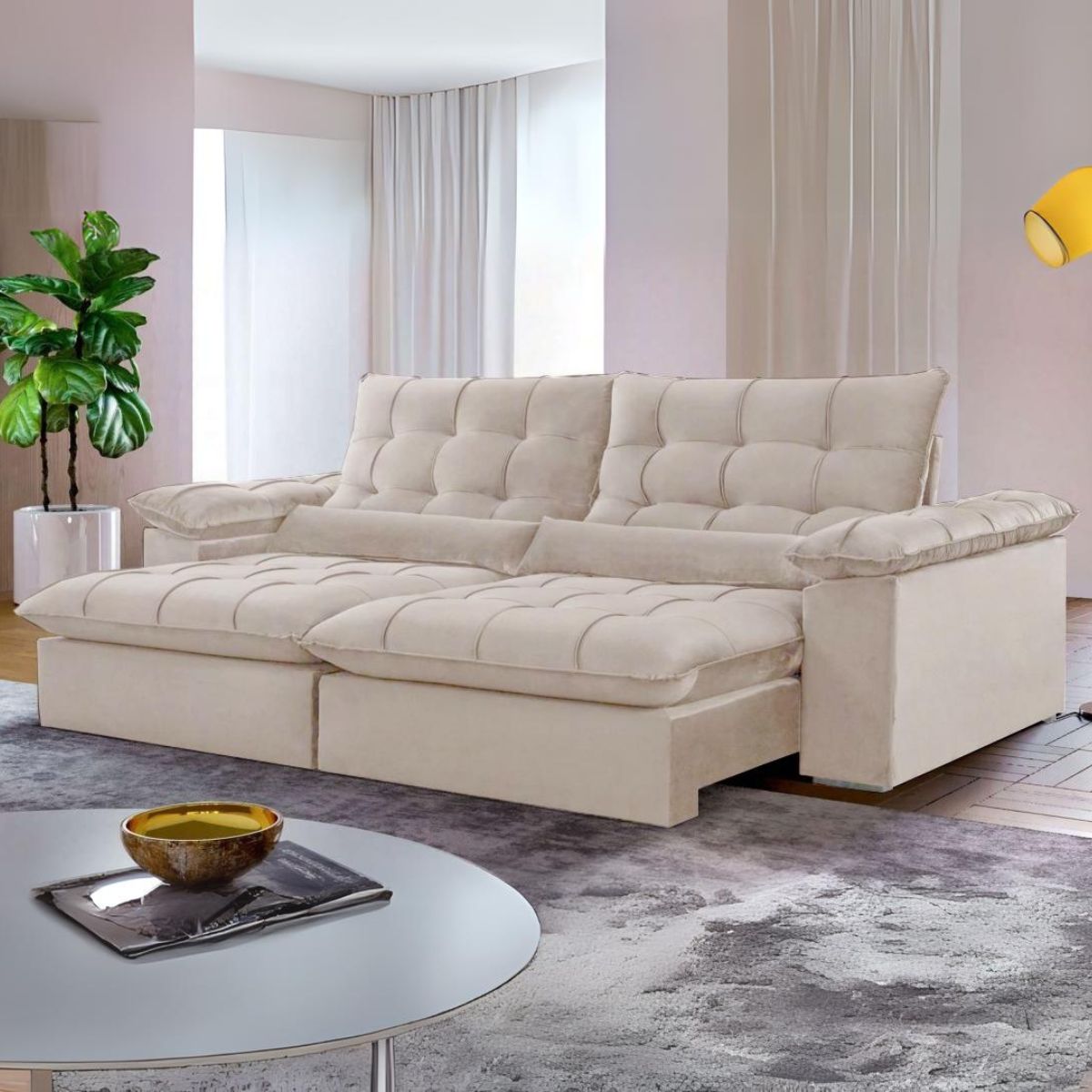 Sofá Retrátil e Reclinável Malibu 2,50 m Bege – VIVAZ ESTOFADOS