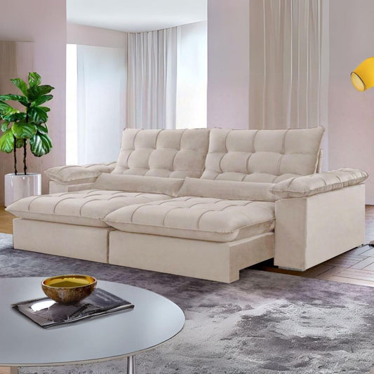 Sofá Retrátil e Reclinável Malibu 2,50 m Bege – VIVAZ ESTOFADOS