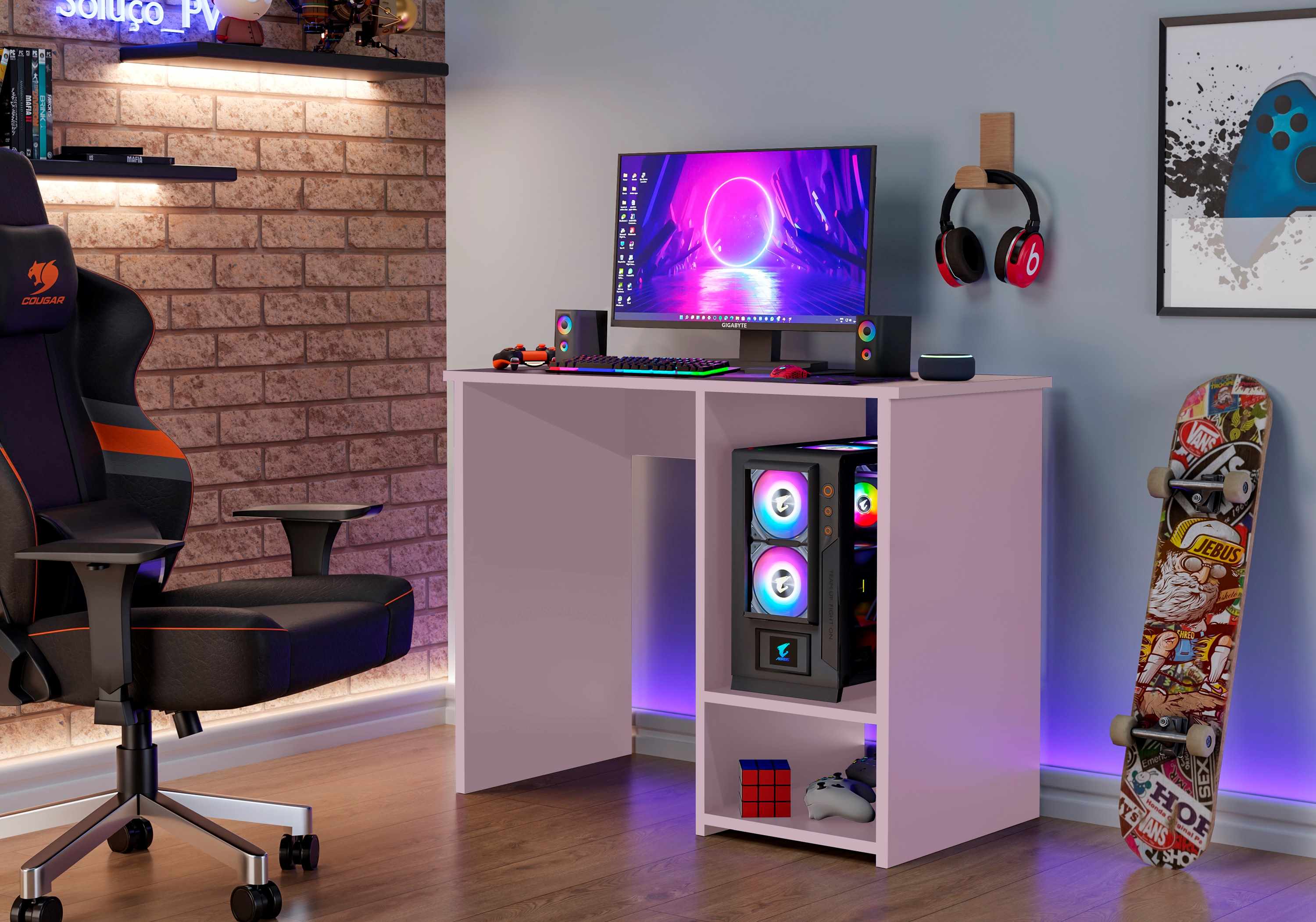 Mesa Gamer PX Rose J A Mov - Móveis furniture