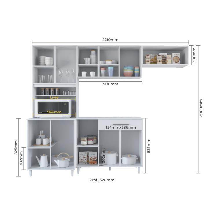 Cozinha Compacta Vitoria Pop Plus 12P1G 4Pcs 5V Branco Moveis Paraná
