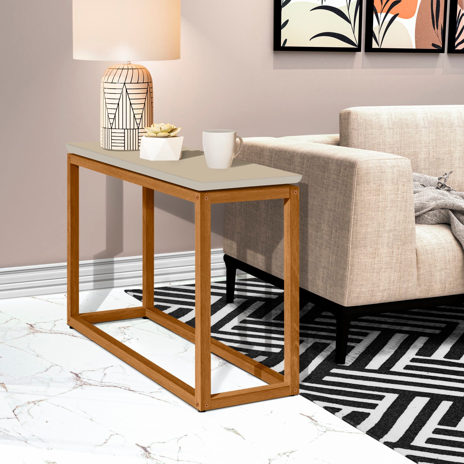 Mesa de Apoio Supreme Tebarrot Off White/Nature - Móveis furniture