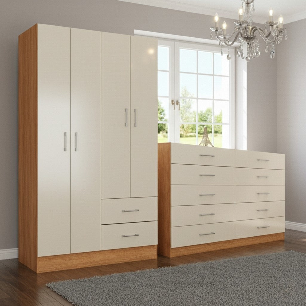 Guarda-Roupa 4 Portas Panamá 4002 + Cômoda 10 Gavetas Caribe Cinamono/Off White – FELLICCI