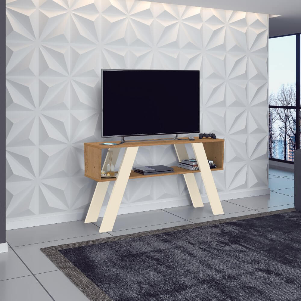 Rack Detroit Atualle para TV até 55 Polegadas Canelato Rústico Natura Off White - Móveis furniture