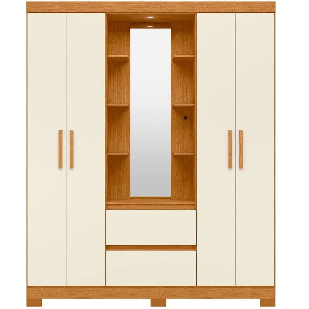 Guarda Roupa Capelinha Olimpia Solteiro Com Espelho 4 Portas 2 Gavetas Albatroz