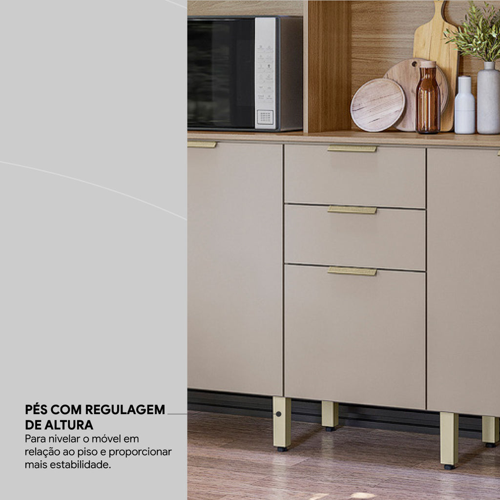 Kit Cozinha Amora 1,98 m Nogueira Touch/Nude Prime – DEMÓBILE