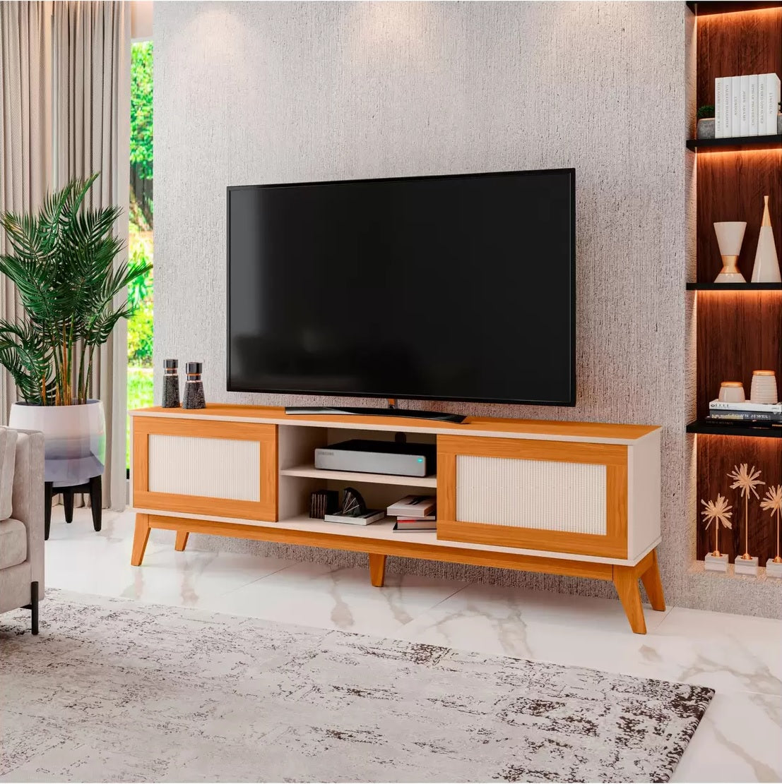Rack até 65″ Andros Off White/Cedro – EDN MÓVEIS - Móveis furniture