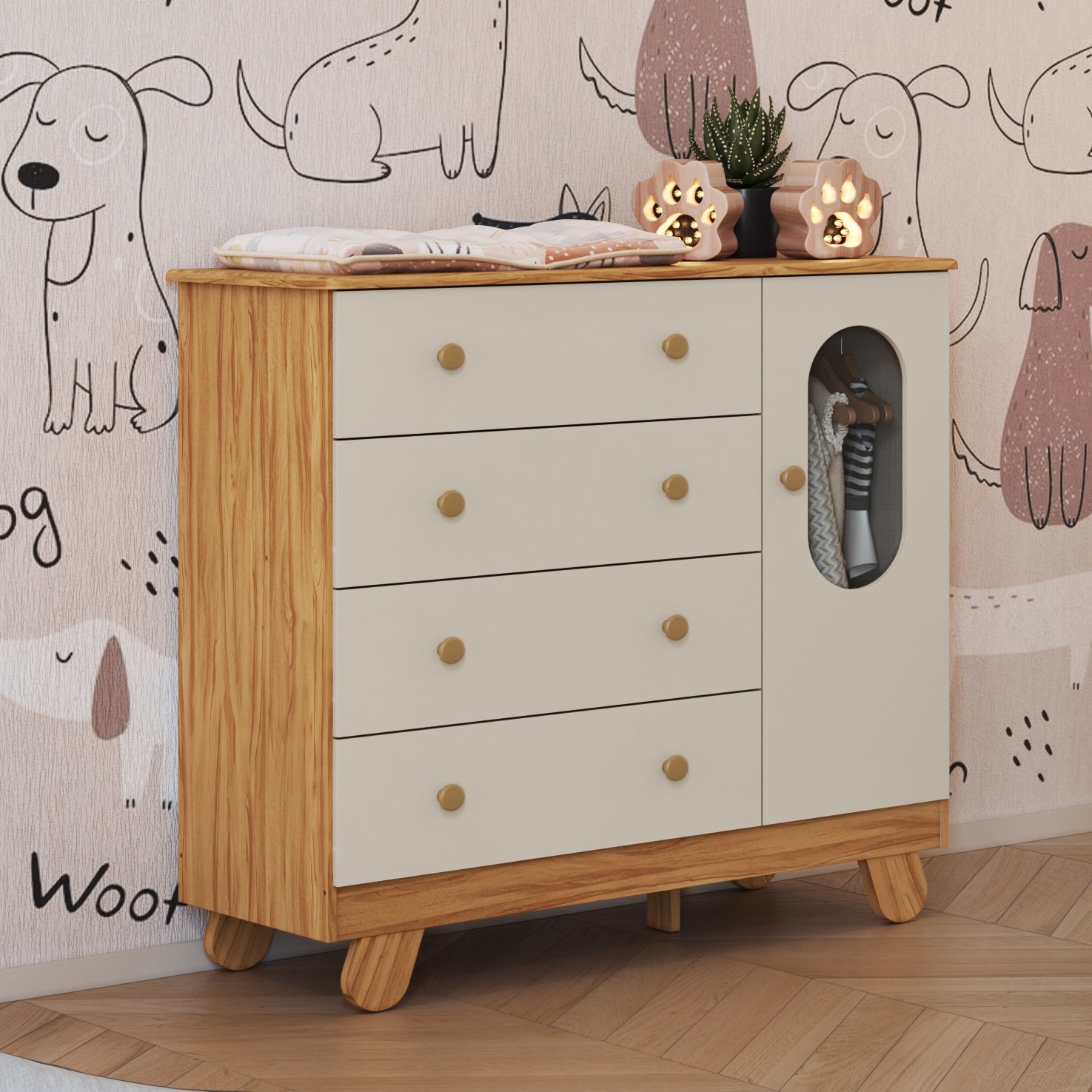 Cômoda Pingo Amêndoa/Off White – PEROBA MÓVEIS