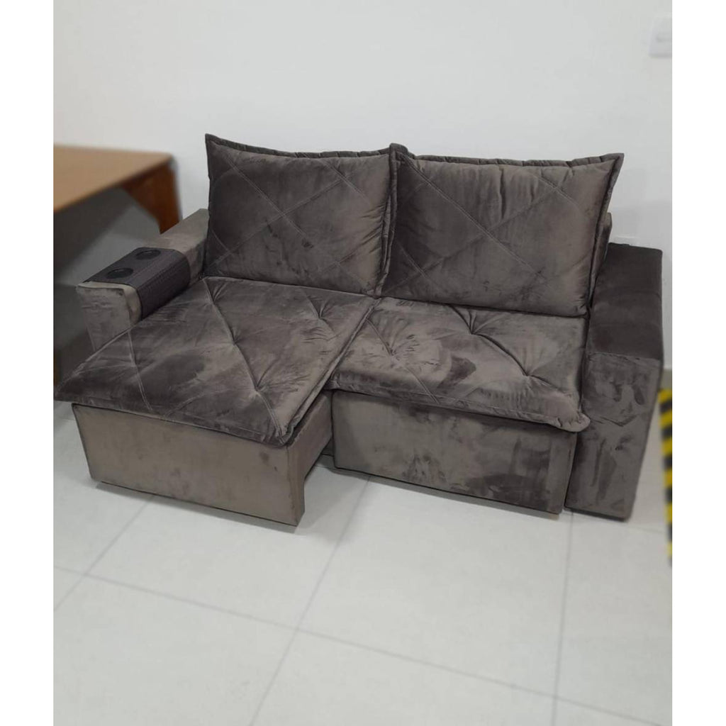 Sofá Retrátil Dubai 184 cm - Liso Marrom - Móveis furniture