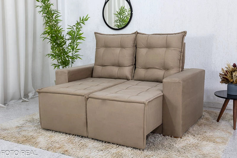 Sofá Retrátil Reclinável 1.40m Rafaela Veludinho Bege - Móveis furniture