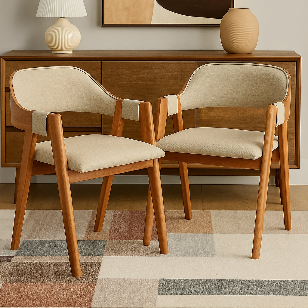 Kit 2 Cadeiras Pérola Mel Laminado/Linho Bege 1000 – WJ DECOR