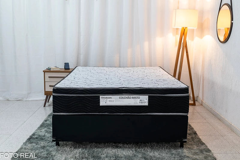 Base Box Casal Veludo Preto Portobel + Colchão Casal Ortopédico EPS Airtech 150 Ortopillow 138x188x63 Ortobom - Móveis furniture