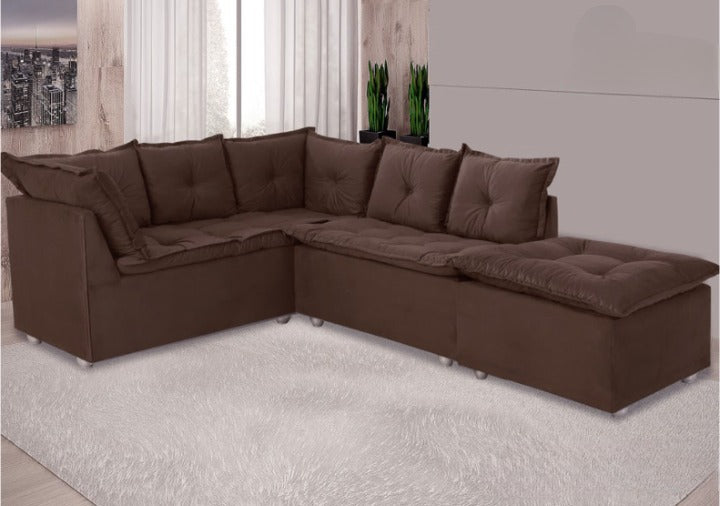 SOFA DE CANTO TURIM 2 MOD+1PUFF MARROM LISO