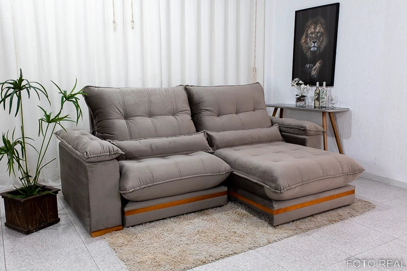 Sofá Retrátil Reclinável Ibis 2.30m Veludo Cinza - Móveis furniture