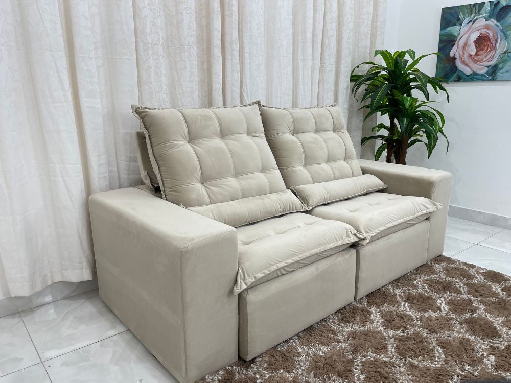 Sofá Retrátil Reclinável Small 2.00m – Bege Veludão - Móveis furniture