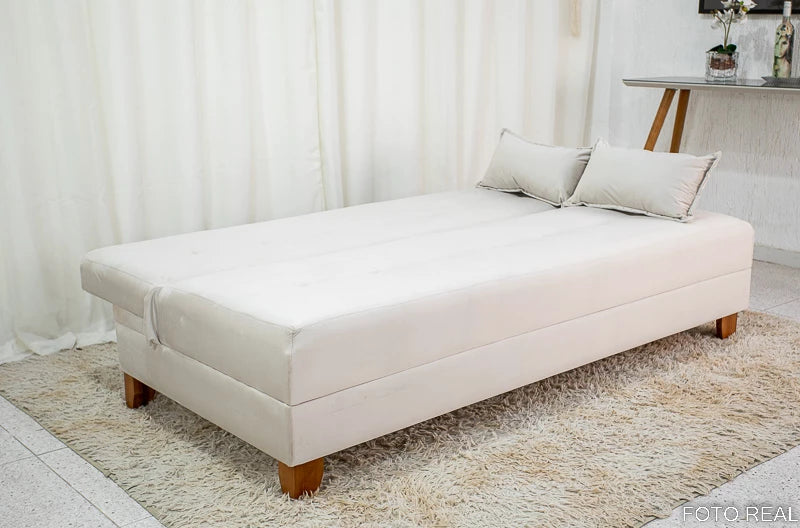 Sofá 4 lugares e Sofá Cama Casal Arpoador Veludo Bege - Móveis furniture