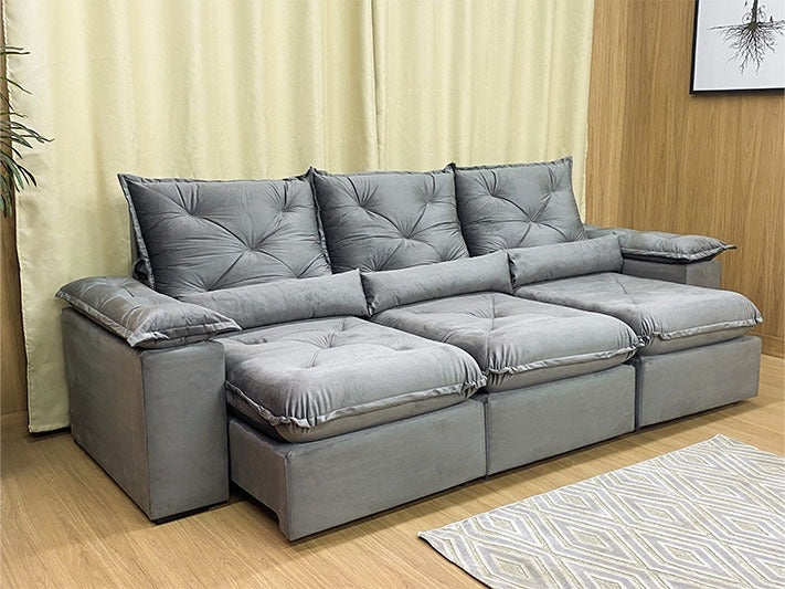 Sofá Retrátil Reclinável 2,70 m Cinza 502 Zuqui Plus - Móveis furniture