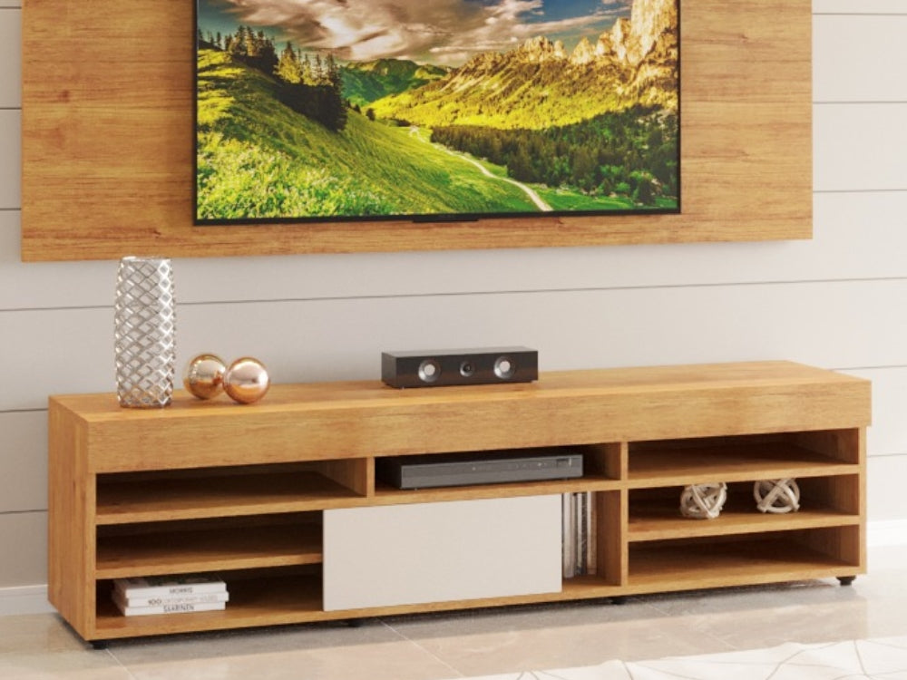 Rack Bela com Painel Ravena 55” – Mel/Off White - Móveis furniture