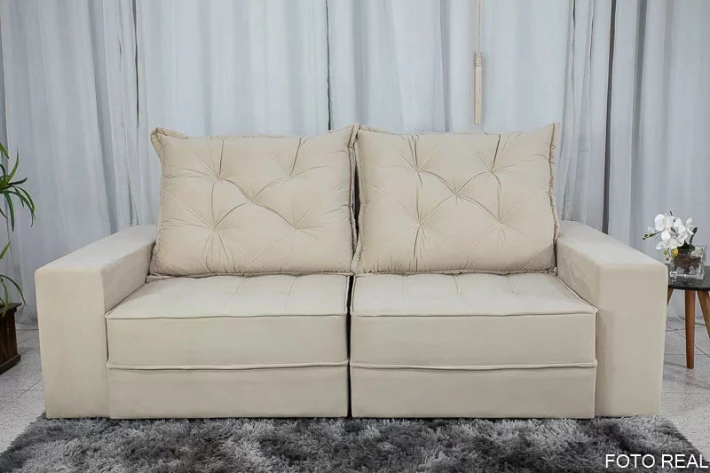 Sofá Retrátil Reclinável Berlim 2.50m Bege - D33 e Molas Ensacadas - Móveis furniture