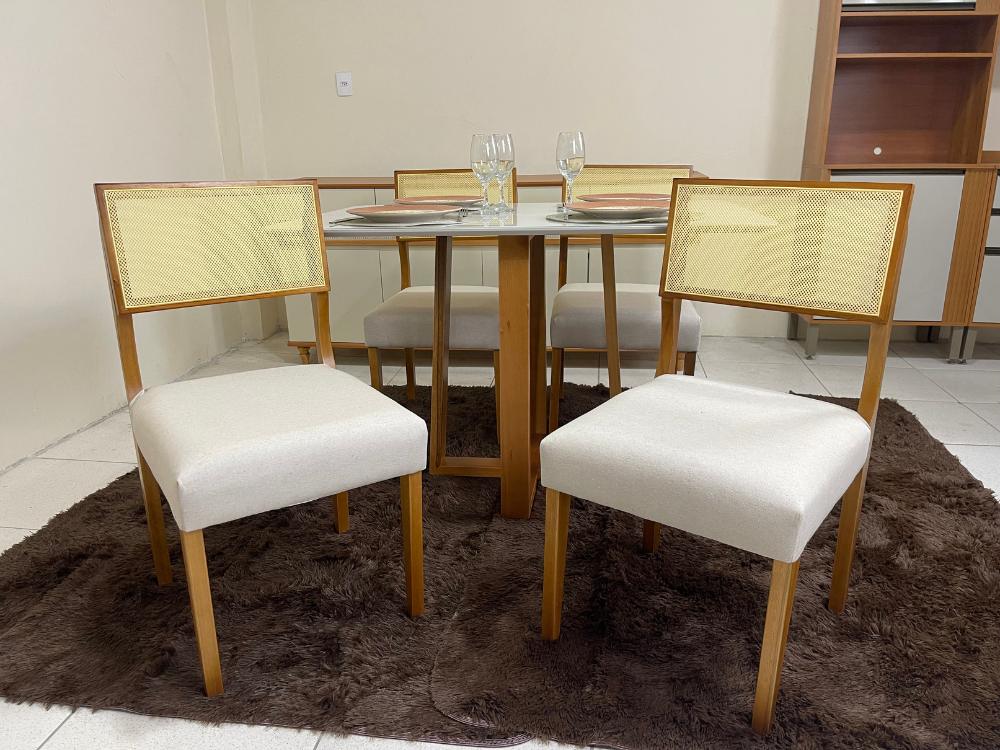 Mesa de Jantar Pedro 1.20×0.80 Com 4 Cadeiras Grécia – Cinamomo/Off White