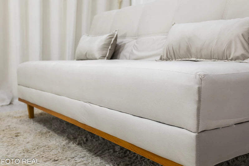 Sofá Cama Madrid larg. 1.80m Molas Bonnel Veludo Bege - Móveis furniture
