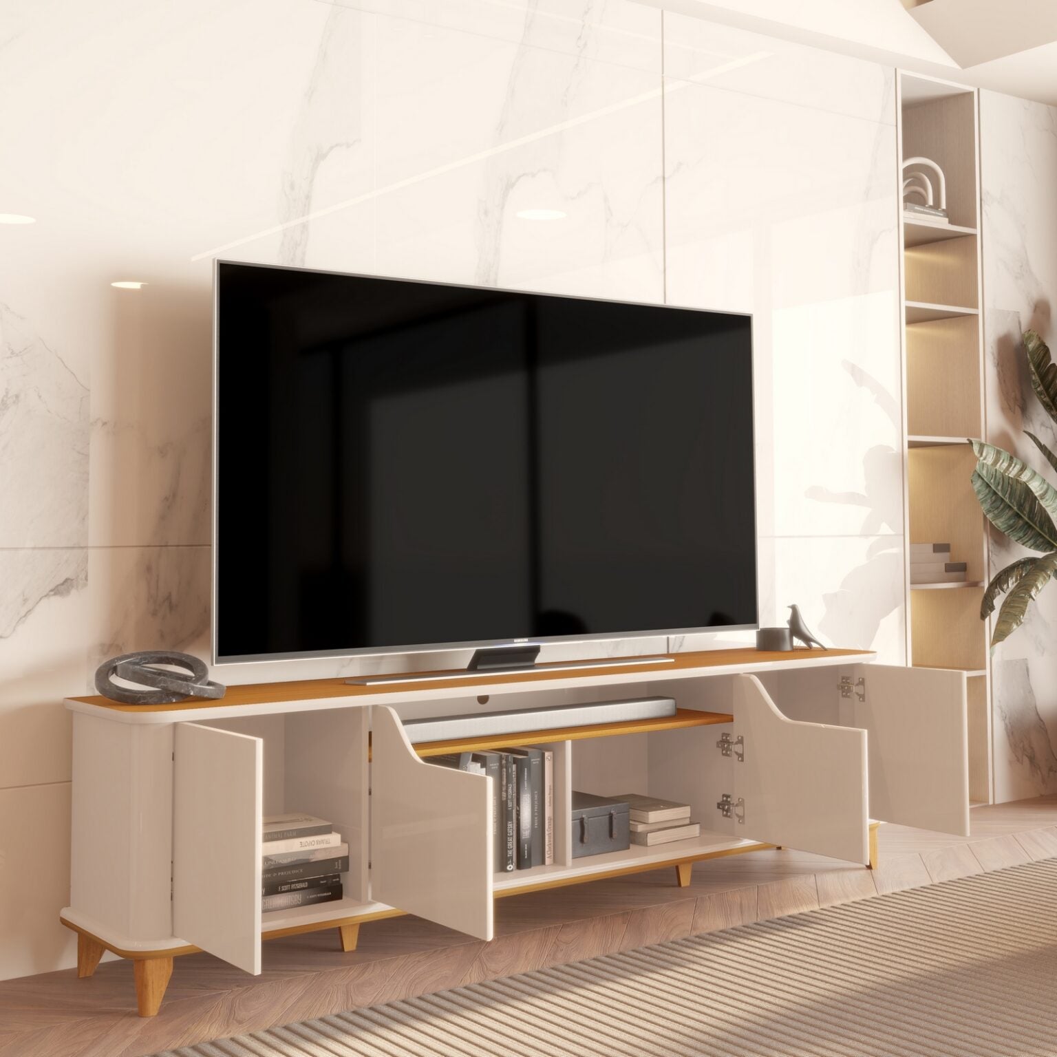 Rack até 75″ Aron 2,00 m Off White/Cedro – EDN MÓVEIS