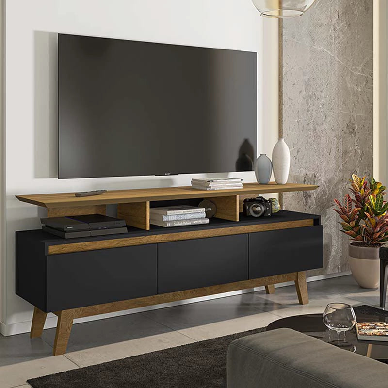Rack Rubi TV até 65 Polegadas Larg. 1.60m Cinamomo/Preto Bechara - Móveis furniture