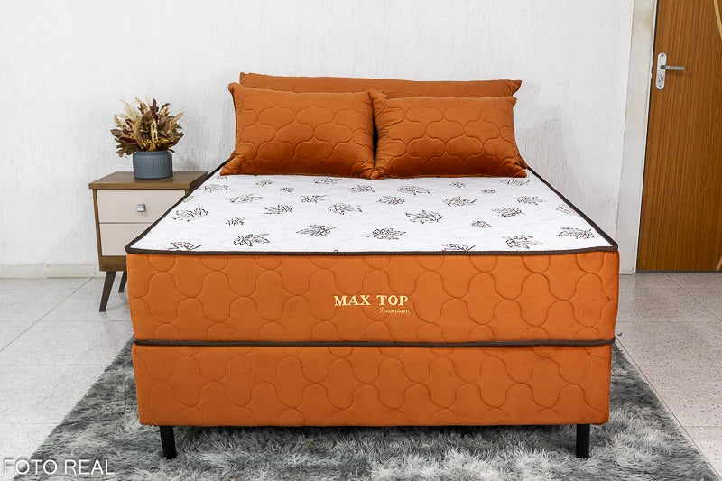 Box + Colchão Casal Espuma D45 Max Top Premium Ferrugem 138×188 Nosso Sonho Almofadas Grátis - Móveis furniture