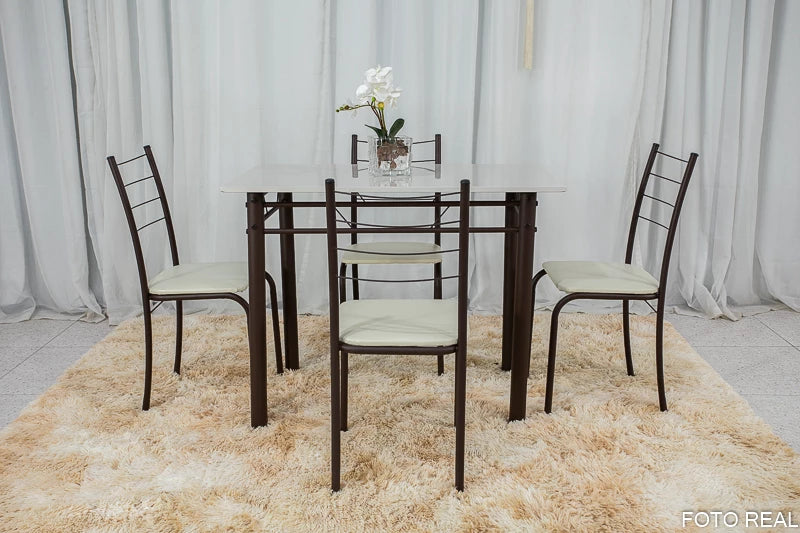 Mesa Rio 100x60 4 Cadeiras Tampo Pedra cor Off Teixeira