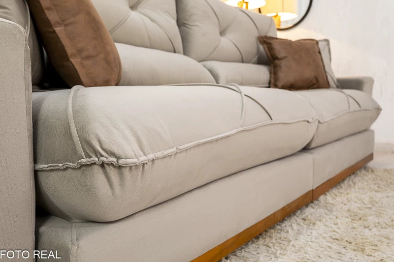 Sofá Retrátil Reclinável Gran Bello Veludo Capuccino Larg. 2.90m - D33 e Molas Ensacadas