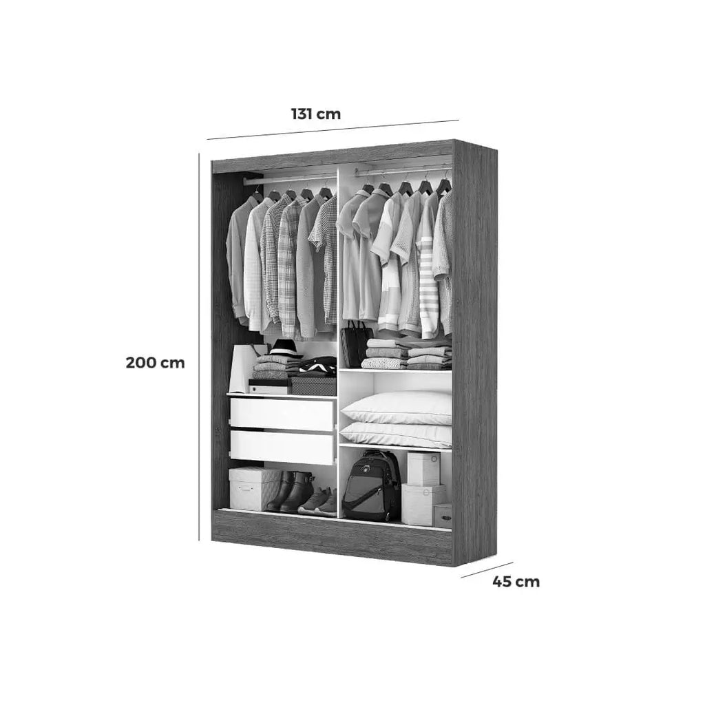 Guarda Roupa Santiago Carioca Solteiro com Espelho 2 Portas 2 Gavetas cinamomo