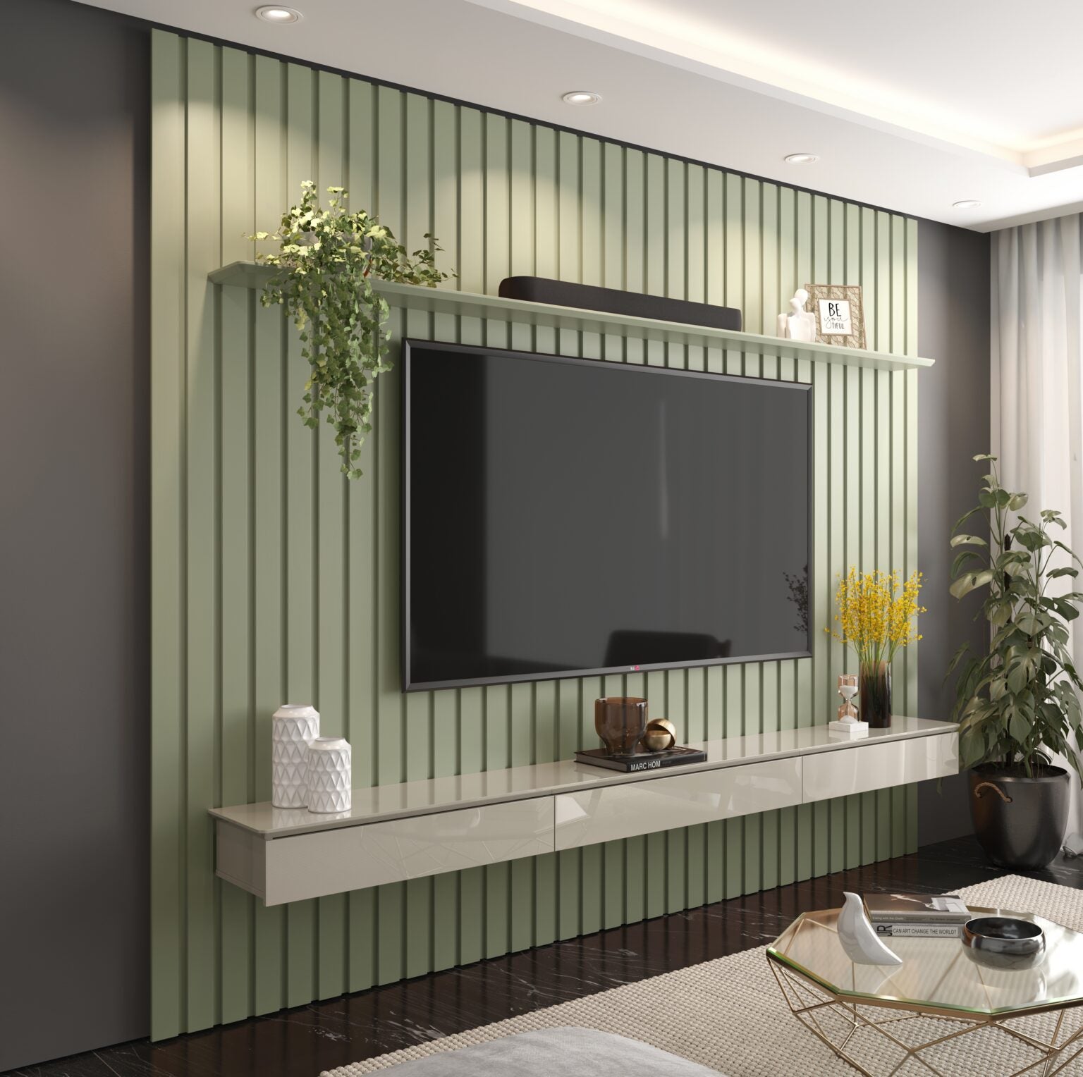 Home Ripado até 75″ Supremo 1.8 Alecrim/Off White – - Móveis furniture