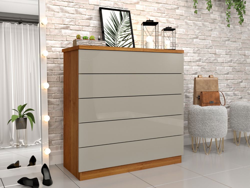 Cômoda Premium 5 Gavetas – Cinamomo/Off White - Móveis furniture