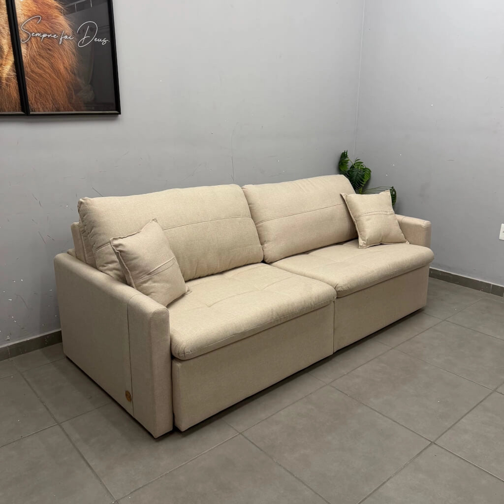 Sofá Cama Portinari 4 Lugares Retrátil e Reclinável 220cm Tecido Linho Innove CRU