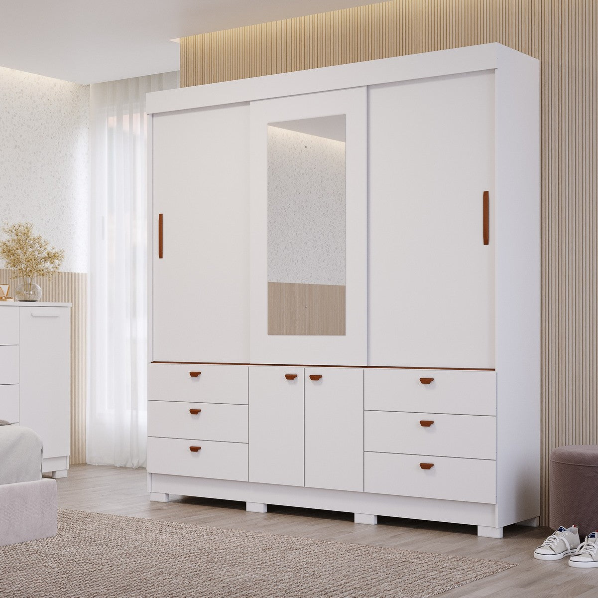Guarda-Roupa 3 Portas Slide Alice 1,92 m Branco – PANAN MÓVEIS - Móveis furniture