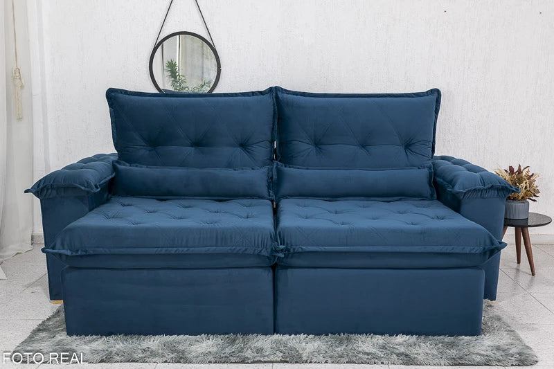 Sofá Retrátil Reclinável Califórnia Veludo Azul 529 Larg. 2.50m - D28 Hiper soft