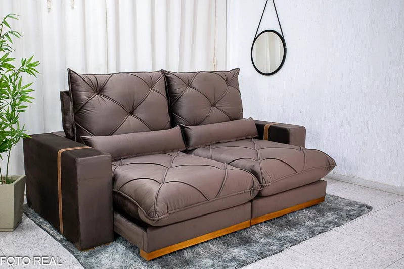 Sofá Retrátil Reclinável 2.50m Mônaco Veludo Marrom 108 - D33 e Molas Ensacadas - Móveis furniture