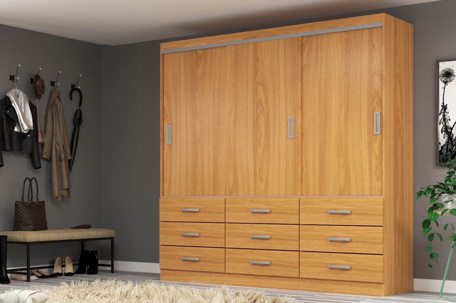 Guarda Roupa Isabela Casal 3 Portas 9 Gavetas Evidencia - Móveis furniture